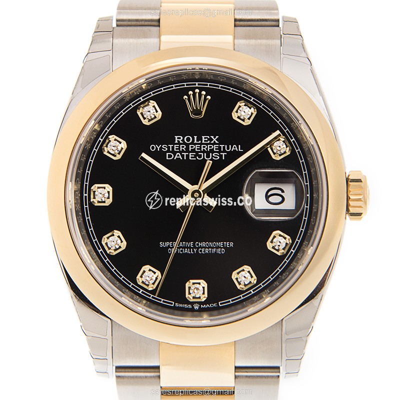 Luxurious Rolex 126203-0022 Datejust Replica, Black Dial & 18kt Gold-Steel Case Watch