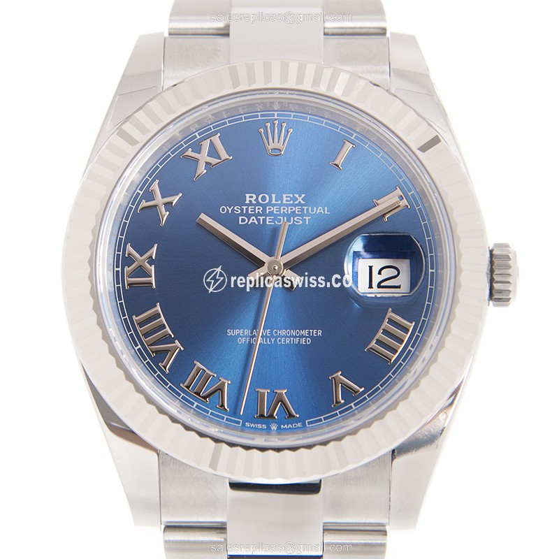 Luxurious Rolex 126334-0025 DAY-DATE Replica in 18kt White Gold & Steel, Automatic Movement & Blue
