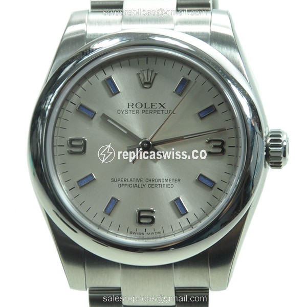 Luxurious Rolex 177200SV369BL OYSTER PERPETUAL Replica in Stainless Steel with Automatic Movement