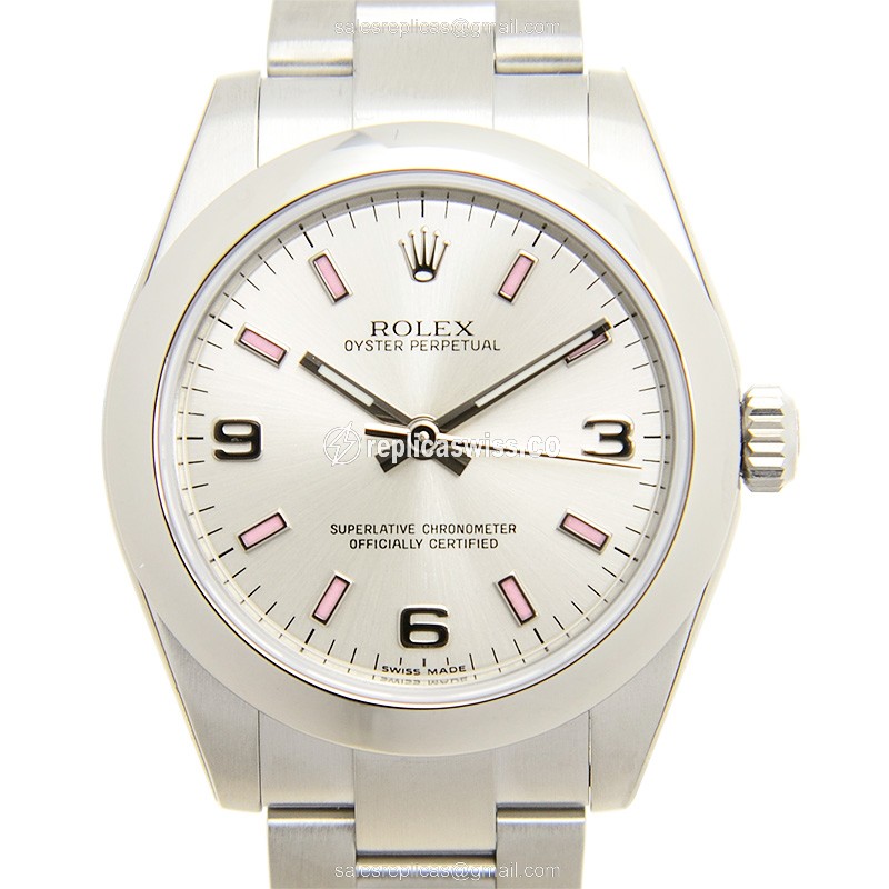 Luxurious Rolex 177200SV369PK OYSTER PERPETUAL Replica with Silver Dial & Automatic Movement Watch