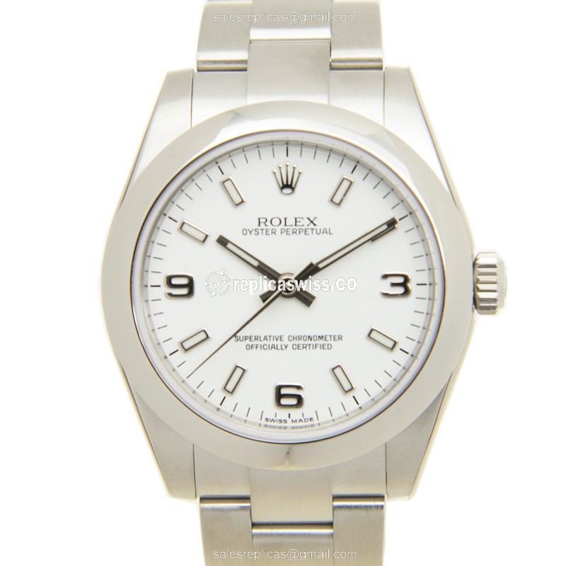 Luxurious Rolex 177200WT369 OYSTER PERPETUAL Replica in Stainless Steel with White Dial and