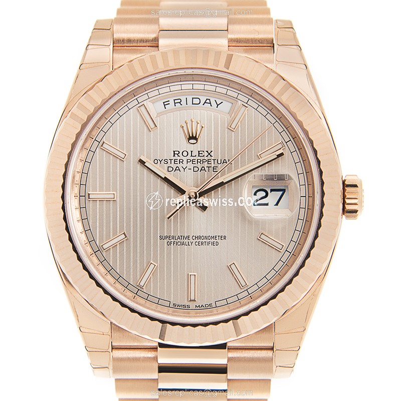 Luxurious Rolex 228235-0005 DAY-DATE Replica in 18kt Pink Gold with Automatic Movement Watch