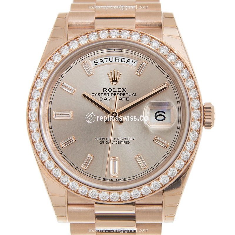 Luxurious Rolex 228345RBR-0007 Replica with Automatic Movement Pink Gold & Diamond Dial Watch