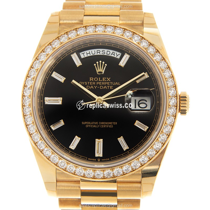 Luxurious Rolex 228348RBR-0001 Replica with Black Dial 18kt Gold Case Watch