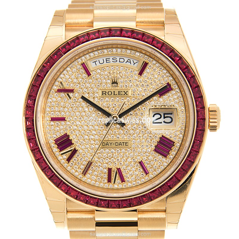 Luxurious Rolex 228398TRU Replica in 18kt Gold with Ruby Dial Automatic Movement Watch