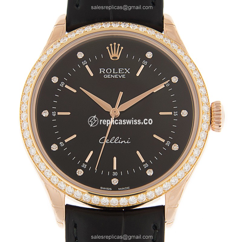 Luxurious Rolex Cellini 50705RBR Replica, Automatic Movement, 18kt Rose Gold Case, Black Dial &