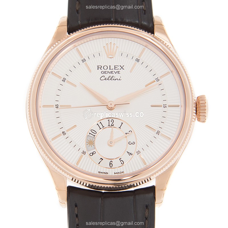 Luxurious Rolex Cellini Series Replica in 18kt Rose Gold, Automatic Movement, White Dial & Brown
