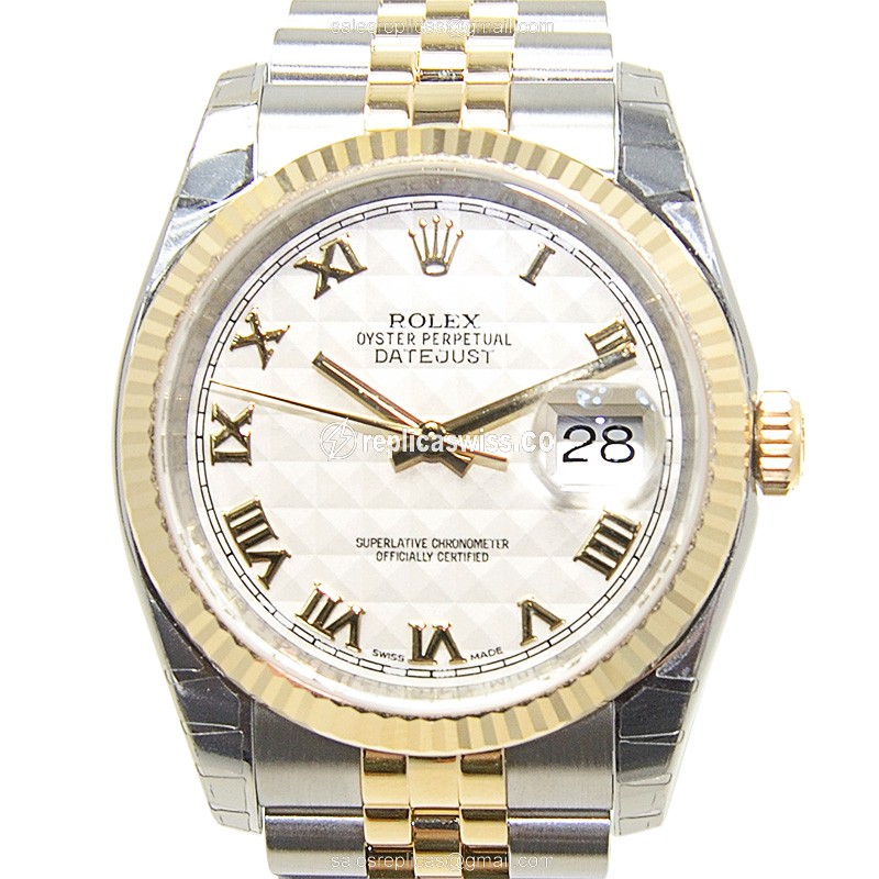 Luxurious Rolex Datejust 116233IVORYRNPYR Replica in 18kt Gold & Silver, Automatic Movement & White