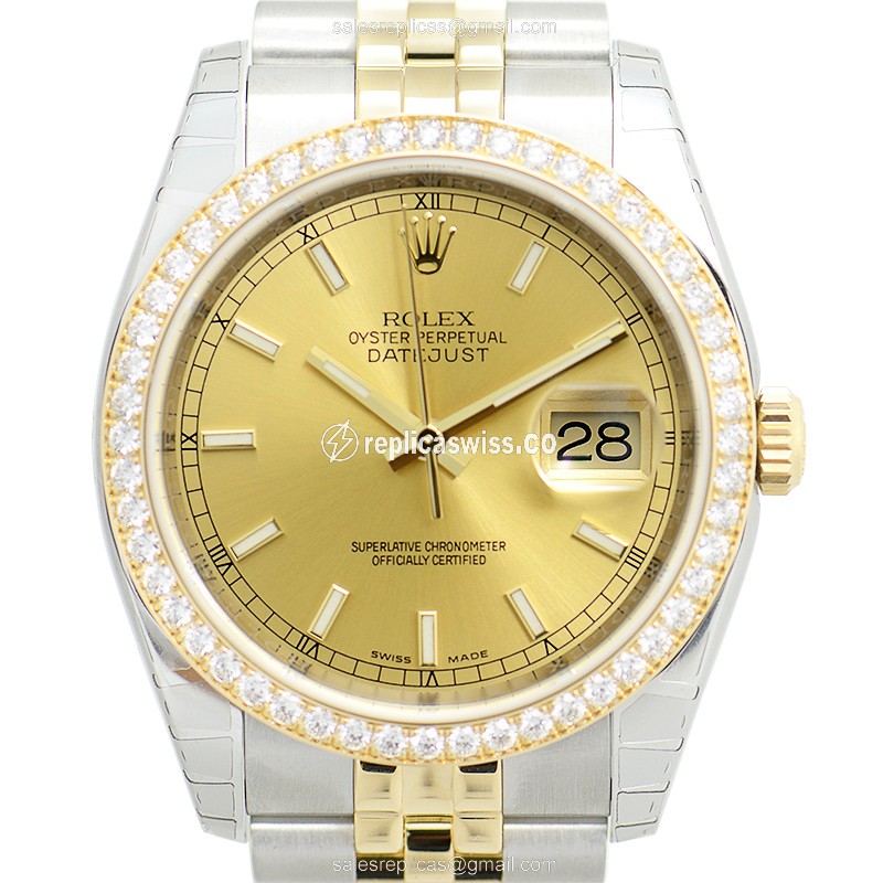 Luxurious Rolex Datejust 116243CH Replica in 18kt Gold, Automatic Movement, Silver Strap Watch