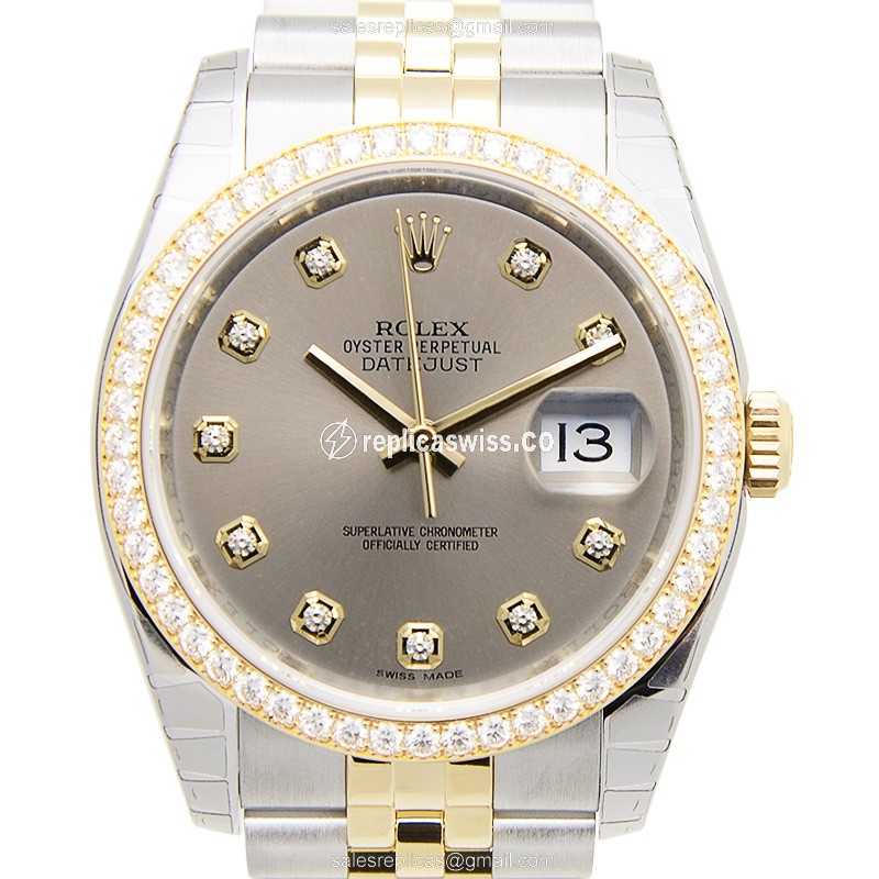 Luxurious Rolex DATEJUST 116243G Replica in 18kt Gold & Diamond, Automatic Movement, Elegant Gray