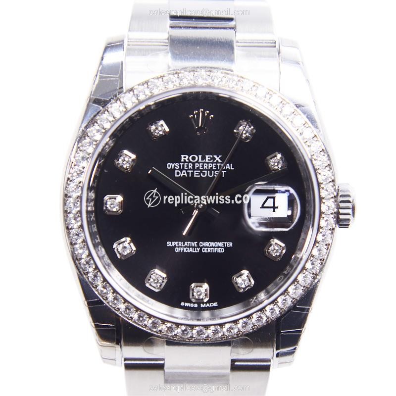 Luxurious Rolex DATEJUST 116244G Replica in 18kt White Gold & Steel, Automatic Movement & Black