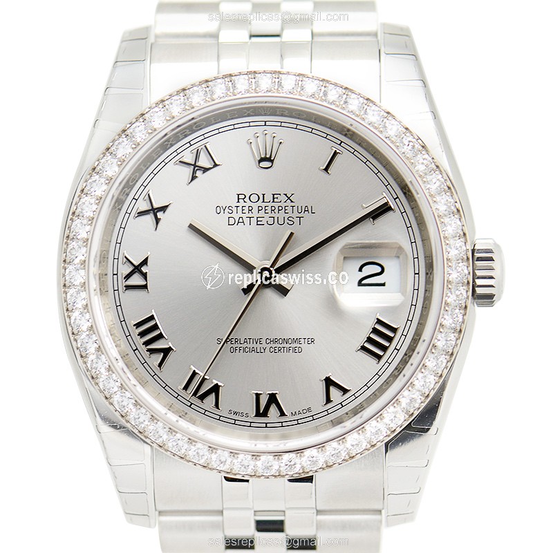 Luxurious Rolex DATEJUST 116244G Replica in Stainless Steel & Diamond-Encrusted Gray Dial Watch