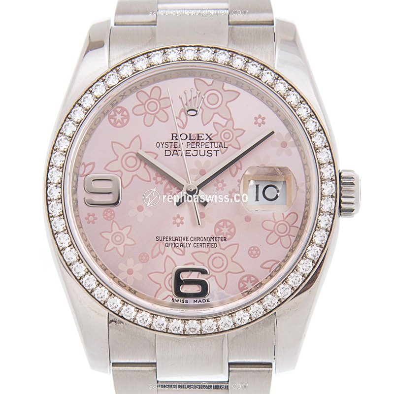 Luxurious Rolex Datejust 116244PKFLO_O Replica in Pink Diamond Dial & Stainless Steel Case Watch