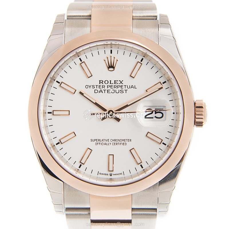 Luxurious Rolex DATEJUST 126201-0018 Replica in 18kt Rose Gold & Steel, Automatic Movement & White