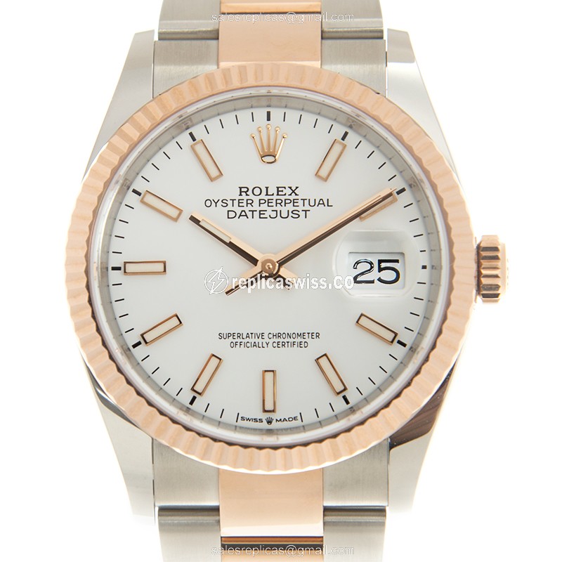 Luxurious Rolex DATEJUST 126231-0018 Replica in 18kt Steel & Rose Gold, Automatic Movement & White