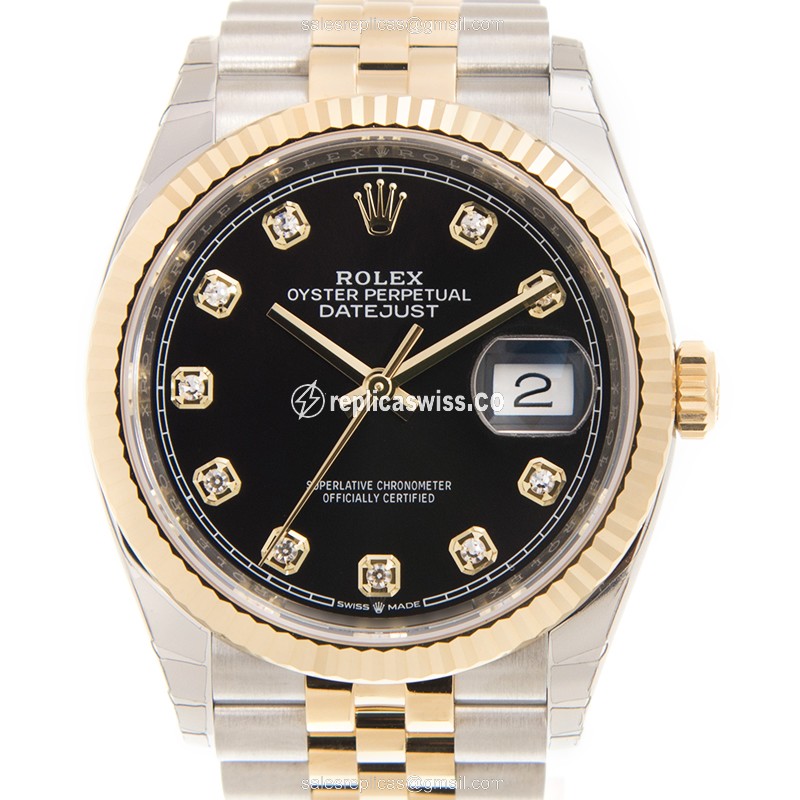 Luxurious Rolex DATEJUST 126233-0021 Replica in Black Dial & 18kt Gold Case Watch