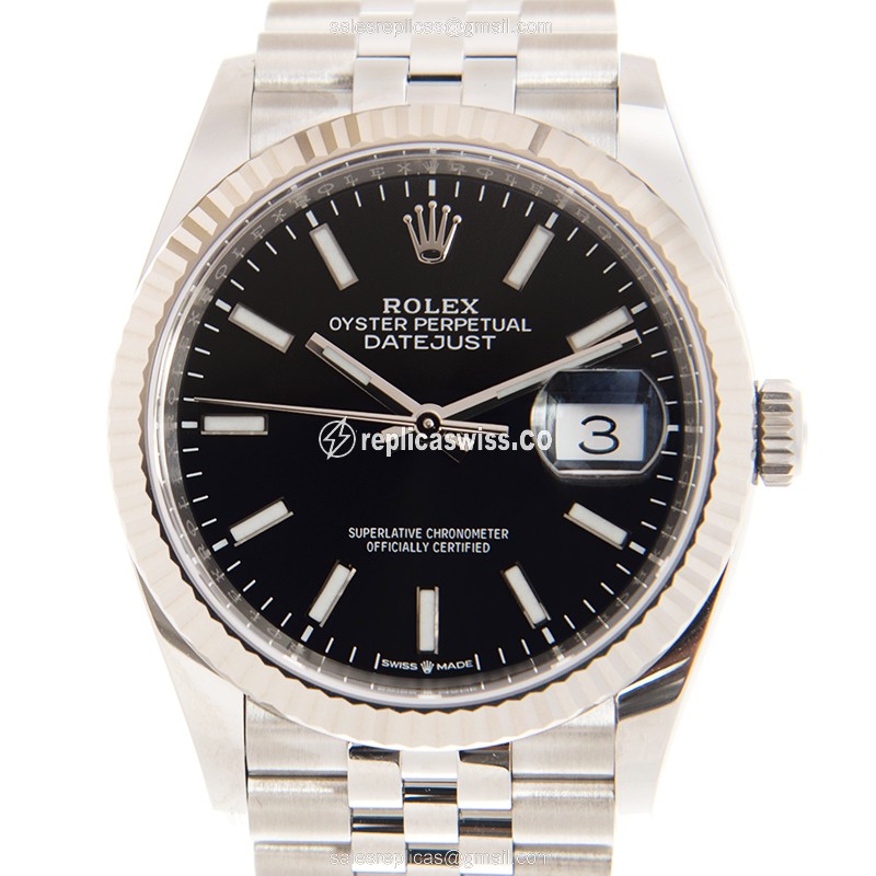 Luxurious Rolex DATEJUST 126234-0015 Replica in 18kt White Gold & Steel, Automatic Movement & Black