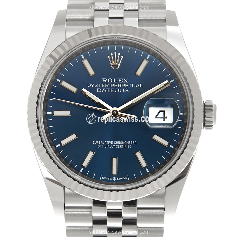 Luxurious Rolex DATEJUST 126234-0017 Replica in 18kt White Gold & Steel, Automatic Movement & Blue