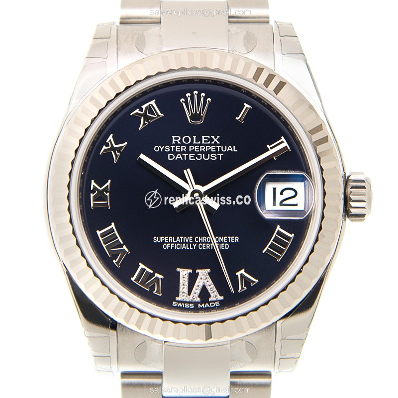 Luxurious Rolex Datejust Lady Replica in 18kt White Gold & Steel, Automatic Movement & Purple Dial