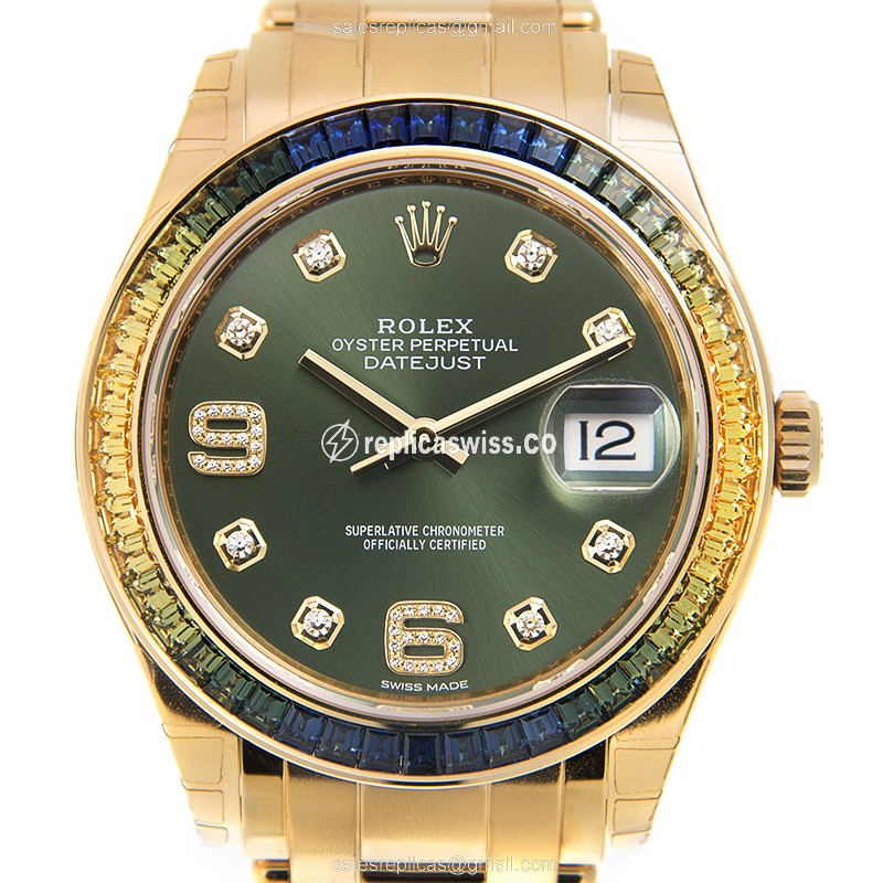 Luxurious Rolex Datejust Replica in 18kt Gold, Automatic Movement, Dark Green Dial Watch