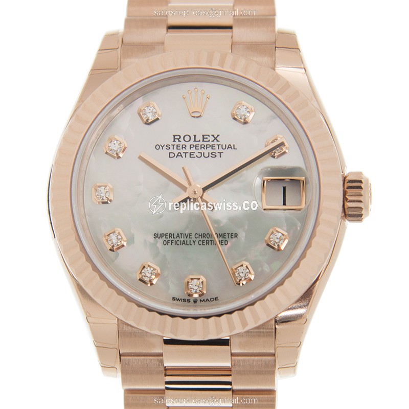 Luxurious Rolex DATEJUST Replica in 18kt Gold, Automatic Movement, White Dial Watch