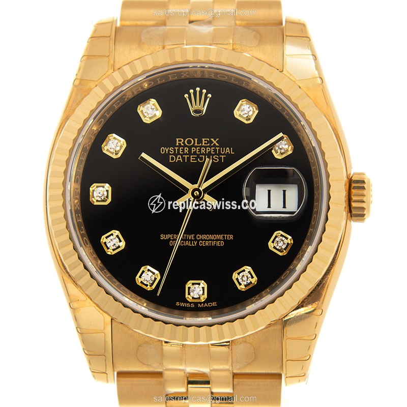 Luxurious Rolex Datejust Replica in 18kt Gold Case & Black Dial, Automatic Movement Watch