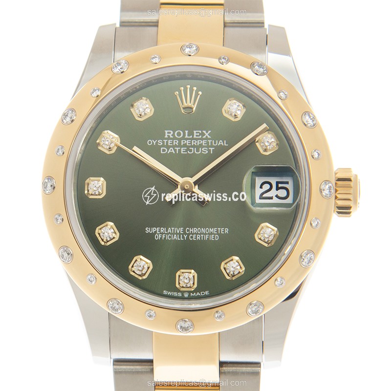 Luxurious Rolex DATEJUST Replica in 18kt Gold & Steel, Automatic Movement & Green Dial Watch