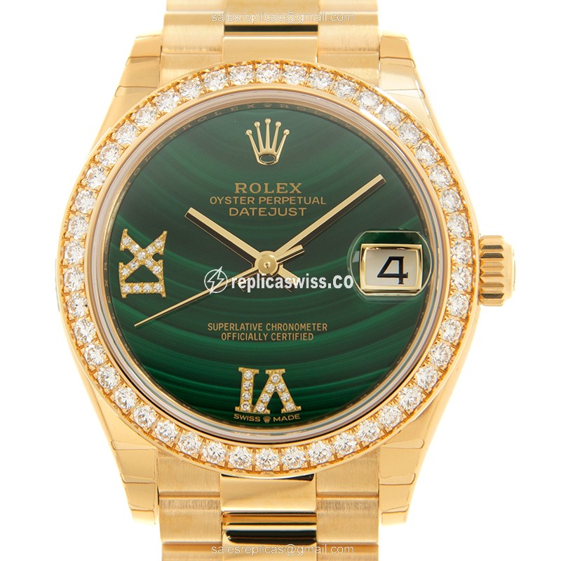Luxurious Rolex Datejust Replica in 18kt Gold with Green Dial & Automatic Movement Watch