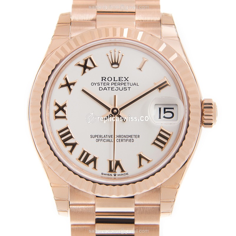 Luxurious Rolex Datejust Replica in 18kt Rose Gold, Automatic Movement & White Dial Watch