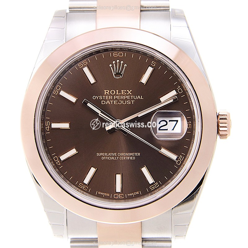 Luxurious Rolex DATEJUST Replica in 18kt Rose Gold & Steel, Automatic Movement Brown Dial Watch