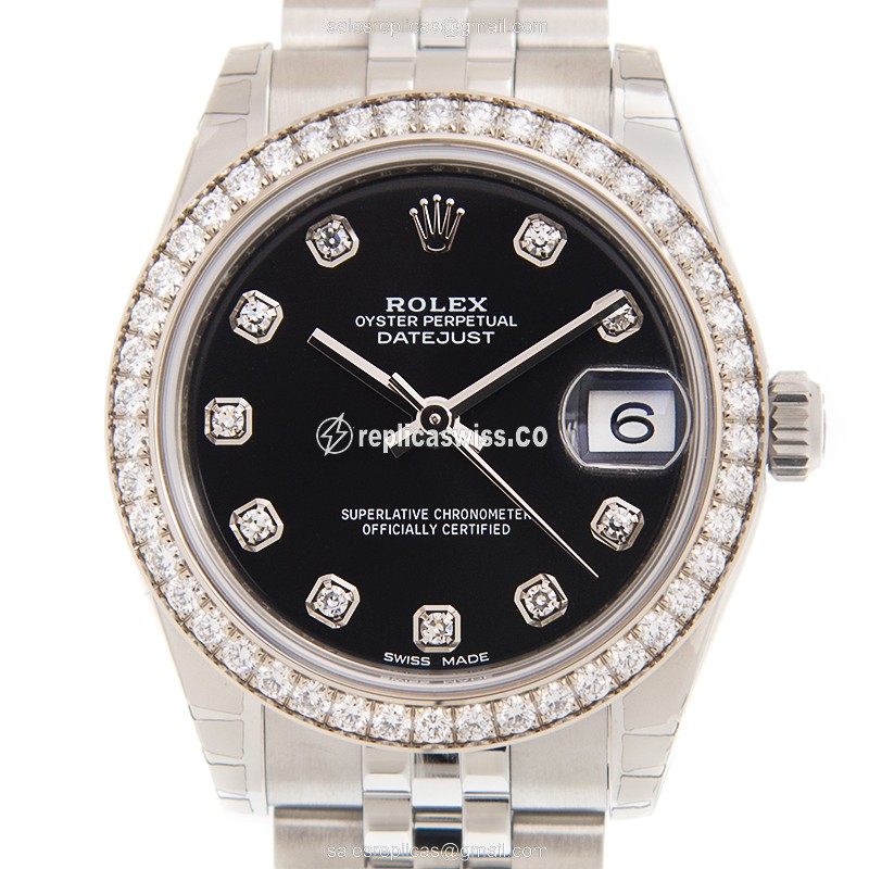 Luxurious Rolex Datejust Replica in 18kt Steel & Black Dial | Automatic Movement, Silver Strap Watch