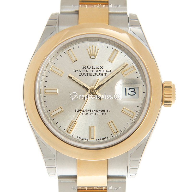 Luxurious Rolex DATEJUST Replica in 18kt Steel & Gold with Silver Dial Automatic Movement Watch