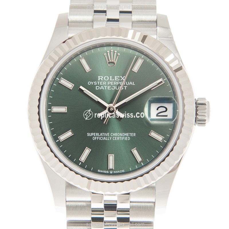 Luxurious Rolex DATEJUST Replica in 18kt Steel & Green Dial, Automatic Movement Watch