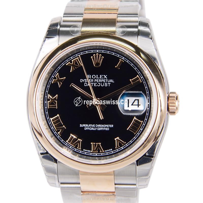 Luxurious Rolex Datejust Replica in 18kt Steel & Rose Gold, Automatic Movement & Black Dial Watch