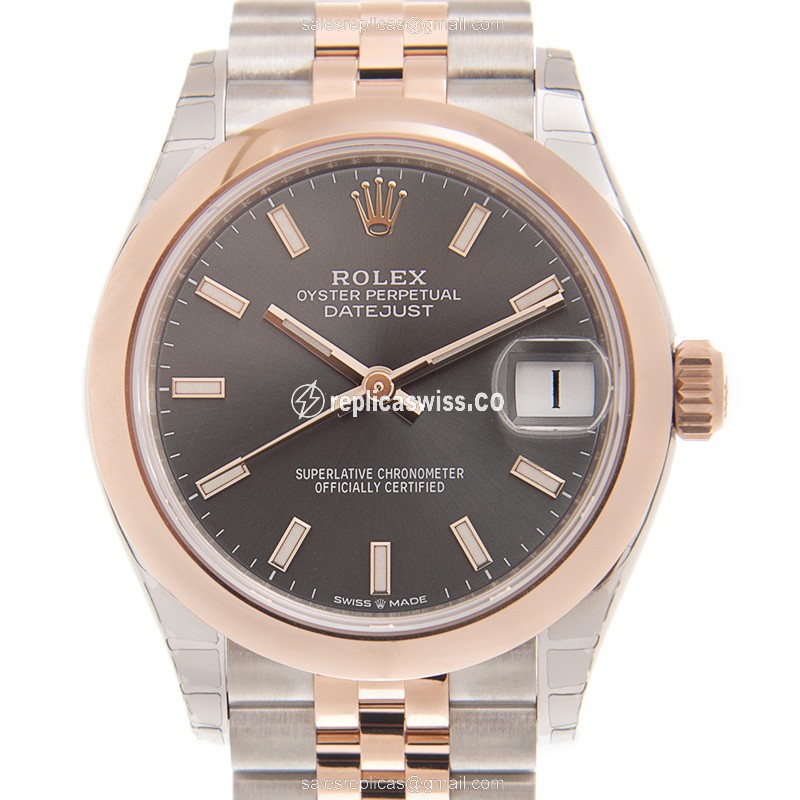 Luxurious Rolex DATEJUST Replica in 18kt Steel & Rose Gold, Automatic Movement, Dark Grey Dial Watch