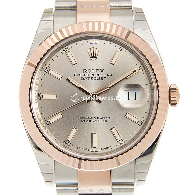Luxurious Rolex Datejust Replica in 18kt Steel & Rose Gold, Automatic Movement Silver Dial Watch