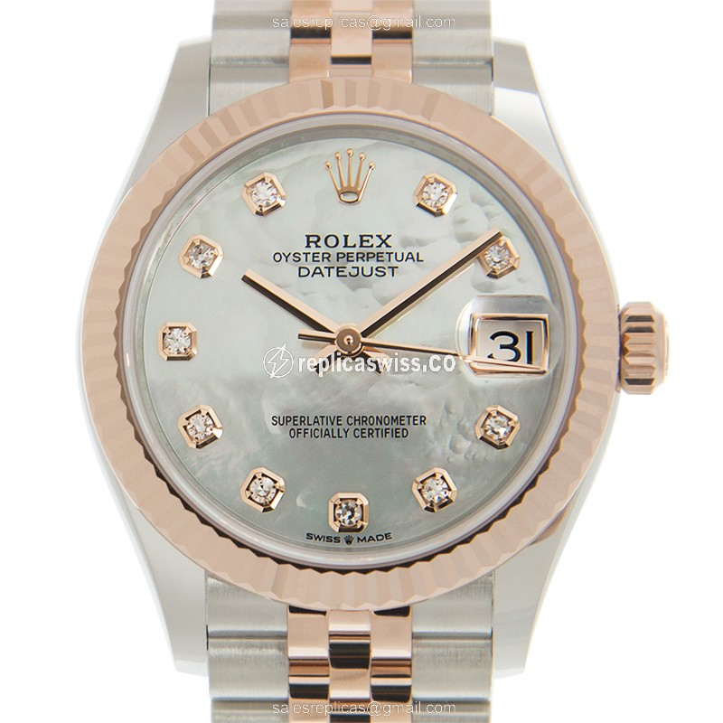 Luxurious Rolex DATEJUST Replica in 18kt Steel & Rose Gold, Automatic Movement, White Dial Watch