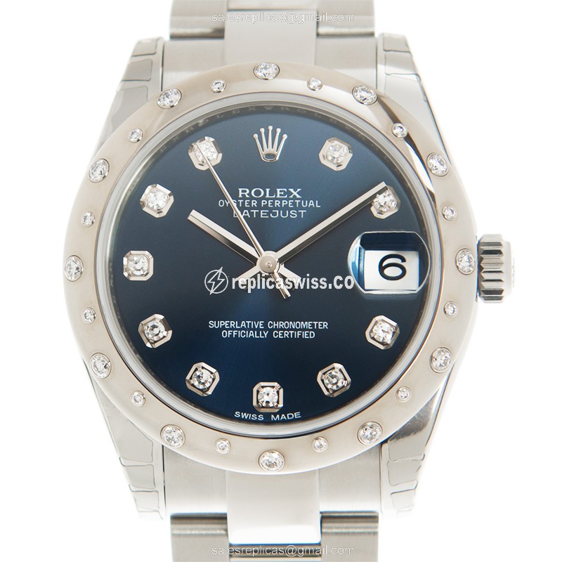 Luxurious Rolex Datejust Replica in 18kt White Gold & Silver Steel Case, Automatic Movement & Blue