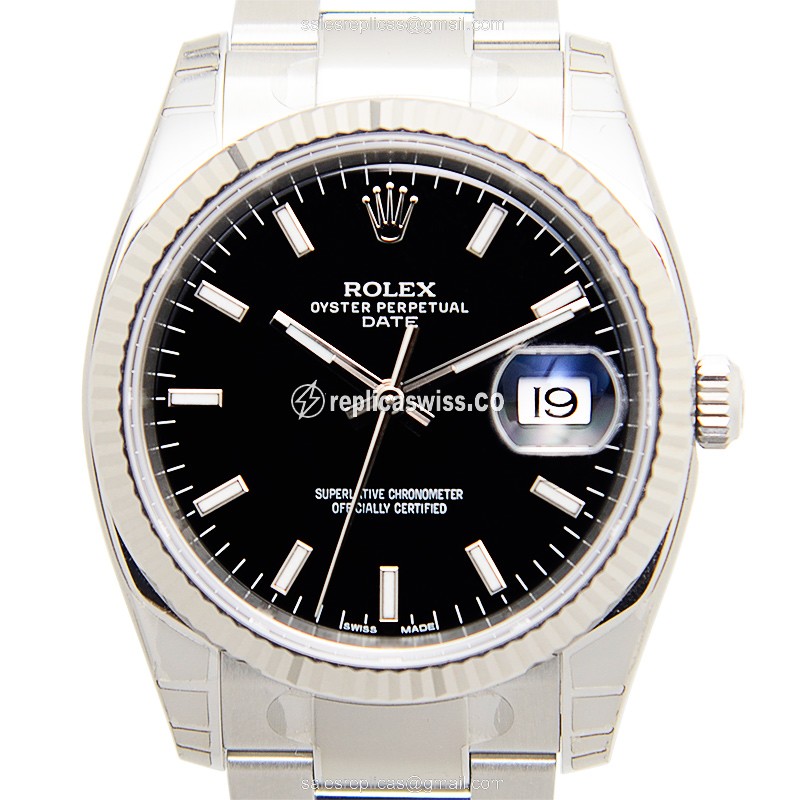 Luxurious Rolex DATEJUST Replica in 18kt White Gold & Steel, Automatic Movement & Black Dial Watch