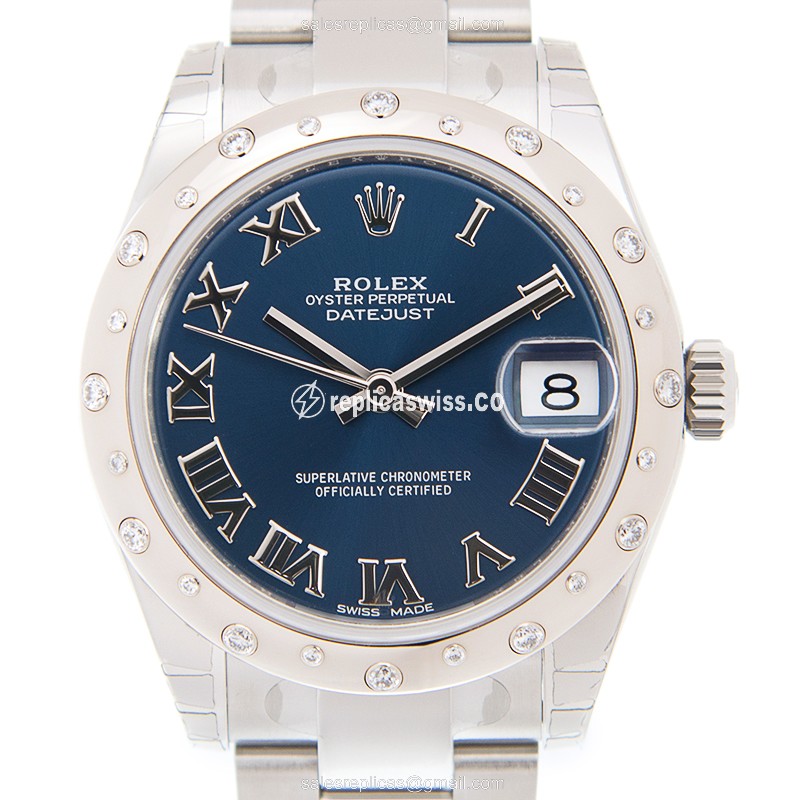 Luxurious Rolex DATEJUST Replica in 18kt White Gold & Steel, Automatic Movement & Blue Dial Watch