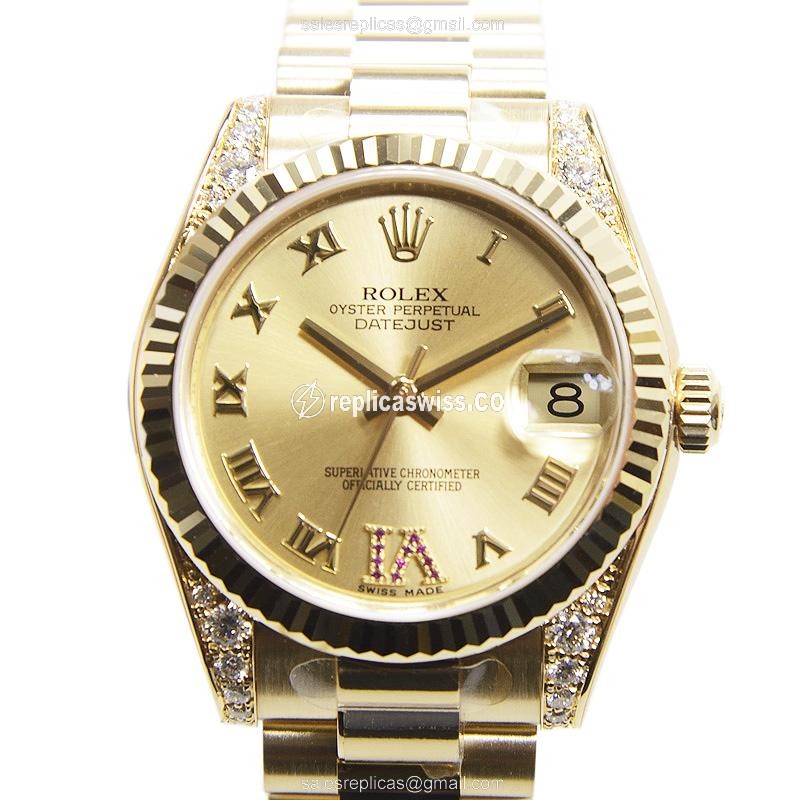 Luxurious Rolex DATEJUST Replica in 18kt Yellow Gold, Automatic Movement & Gold Accents Watch