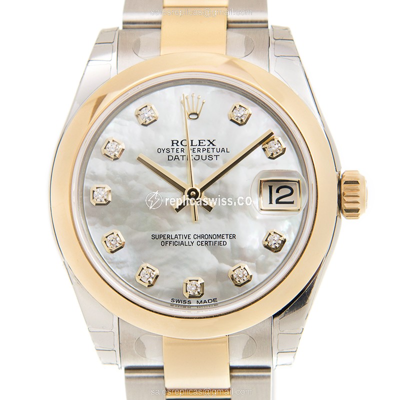Luxurious Rolex Datejust Replica in White Dial Gold Clasp, Automatic Movement Watch