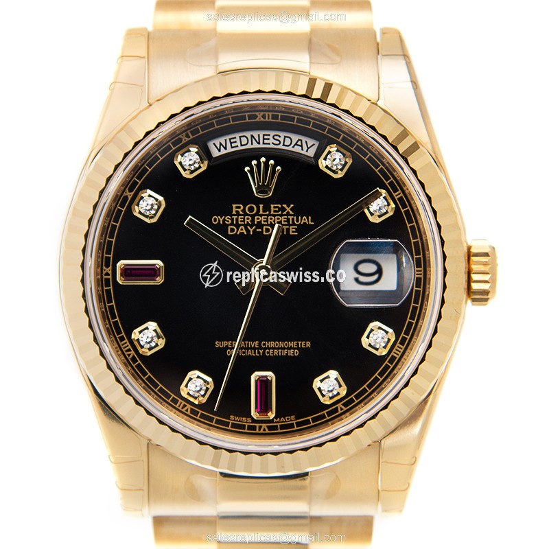 Luxurious Rolex Day-Date 118238ABK2RU Replica in 18kt Yellow Gold with Black Dial Automatic