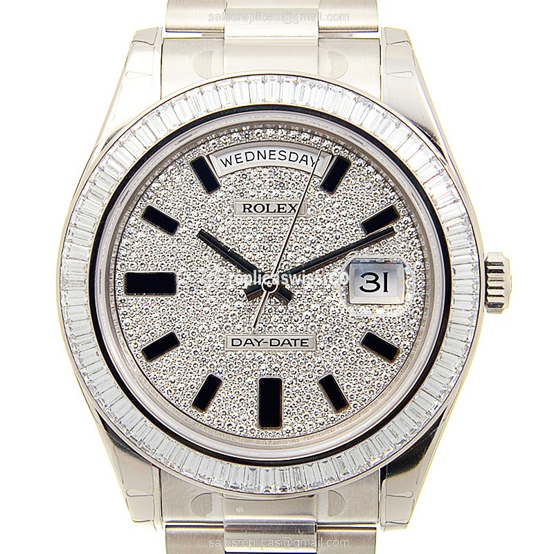 Luxurious Rolex Day-Date 218399BRZEI Replica in 18kt White Gold, Automatic Movement, Silver