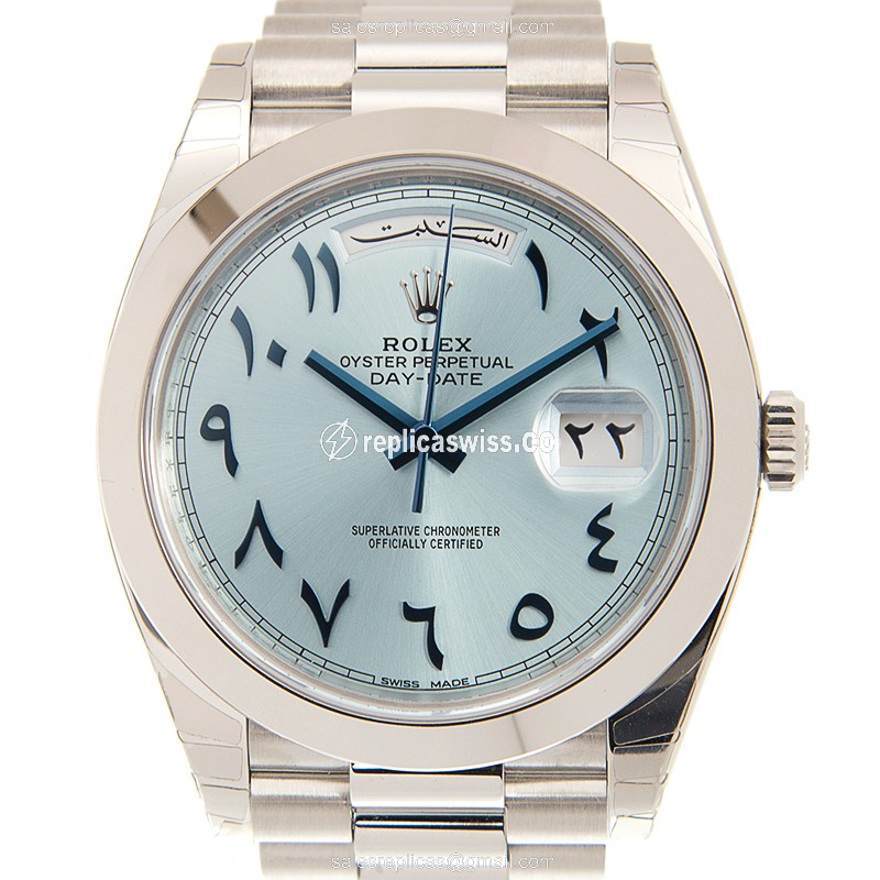 Luxurious Rolex DAY-DATE 228206 Replica in Blue Dial & Platinum Case, Automatic Movement Watch