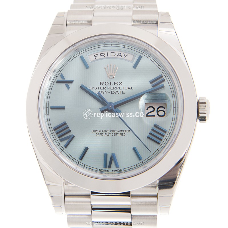 Luxurious Rolex Day-Date 228206ICEBLRN Replica in Blue Dial & 950 Platinum Case Watch