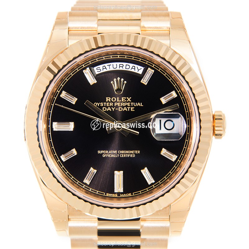 Luxurious Rolex DAY-DATE 228238-0004 Replica, Automatic Movement, 18kt Black Dial Gold Case Watch
