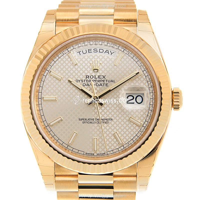 Luxurious Rolex Day-Date 228238-0008 Replica, Automatic Movement, 18kt Gold Case & Silver Dial Watch