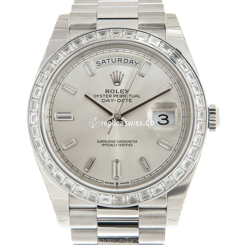 Luxurious Rolex DAY-DATE 228396TBR-0011 Replica in 950 Platinum, Automatic Movement & Silver Dial