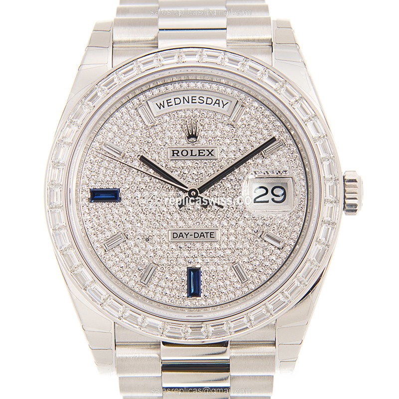 Luxurious Rolex Day-Date 228396TBR-0021 Replica in 950 Platinum Case & Diamond Accents, Silver Dial